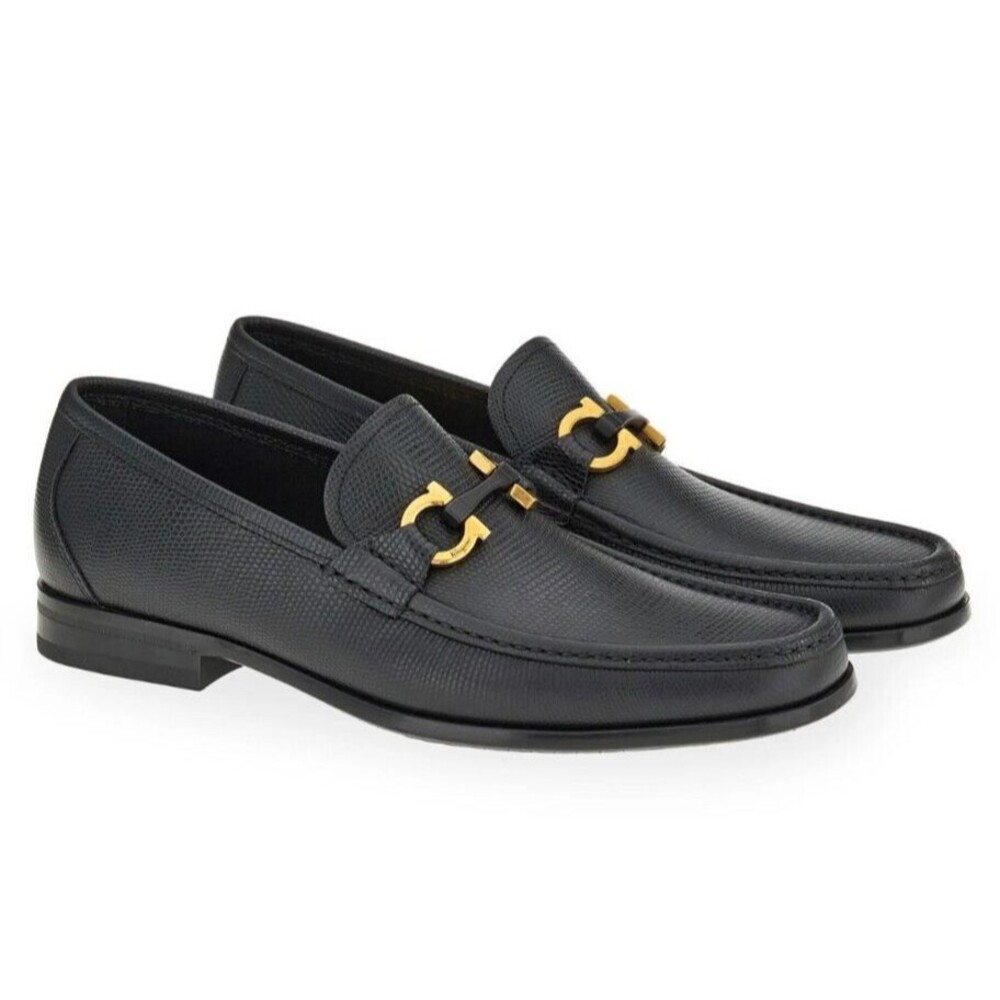 Salvatore Ferragamo Grandioso2 Mens Loafer Shoes Moccasin Black Size 8 E (Wide)